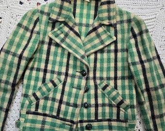 Rare Vintage 1930s Cropped Plaid Sports Jacket Coat XXS XS