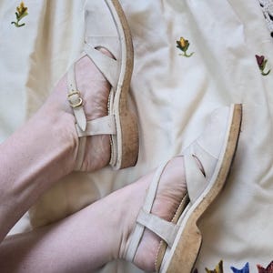 1940s 1950s French Sandals White Strappy Shoes