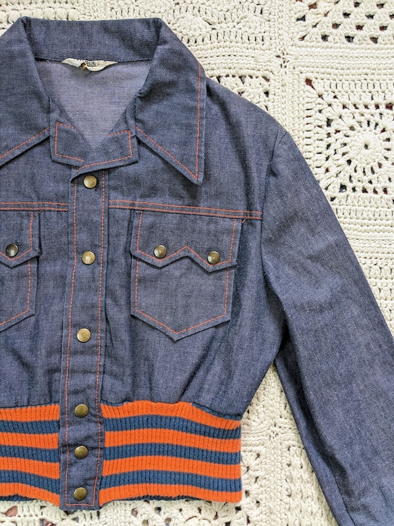 Vintage 1950s 1960s Cropped Denim Jacket Western … - image 2