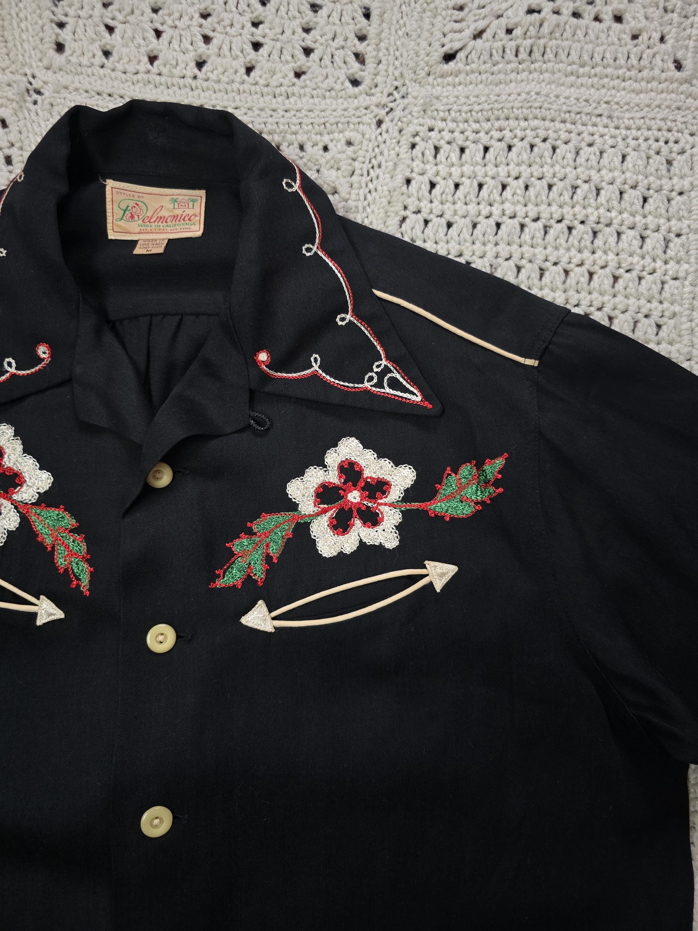 Deadstock 1950s Delmonico Western Cowboy Shirt Solid Jet Black 