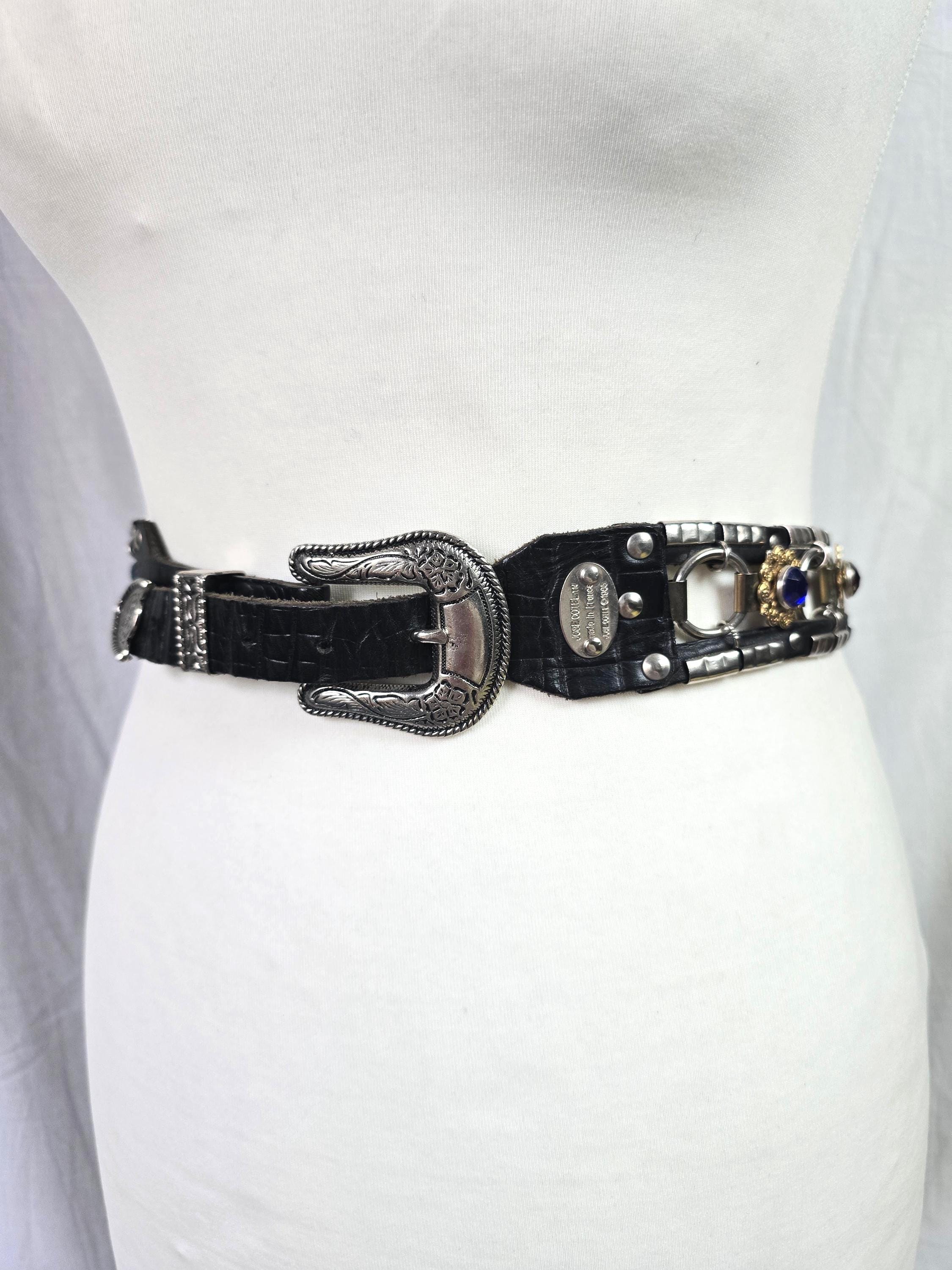 Jose Corel rare leather belt vintage Vintage JOSE COTEL Rhinestone Leather Belt: 1980s Biker  main image 2