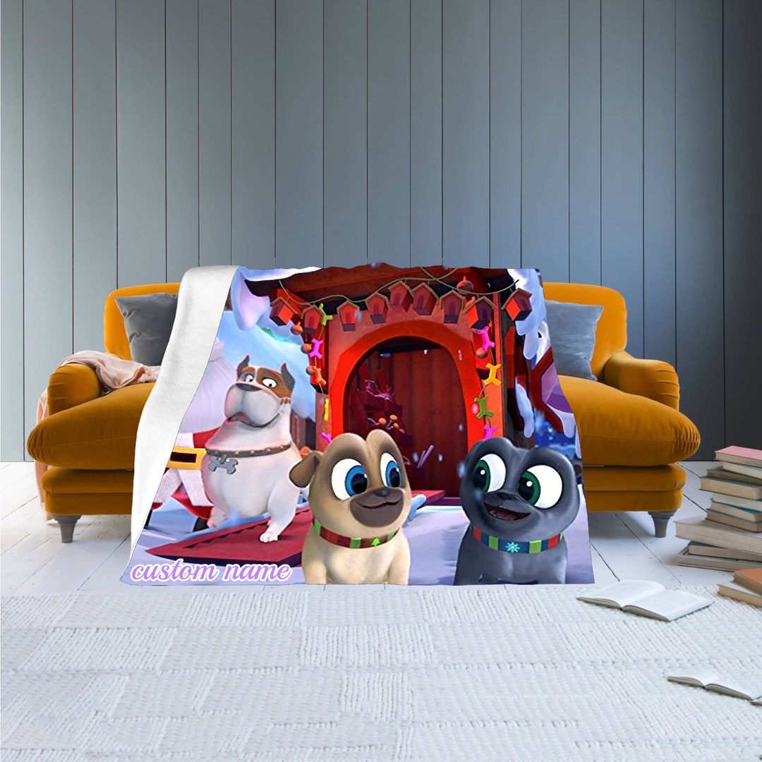 Disney Puppy Dog Pals Custom Name Soft Flannel Blanket Throw All