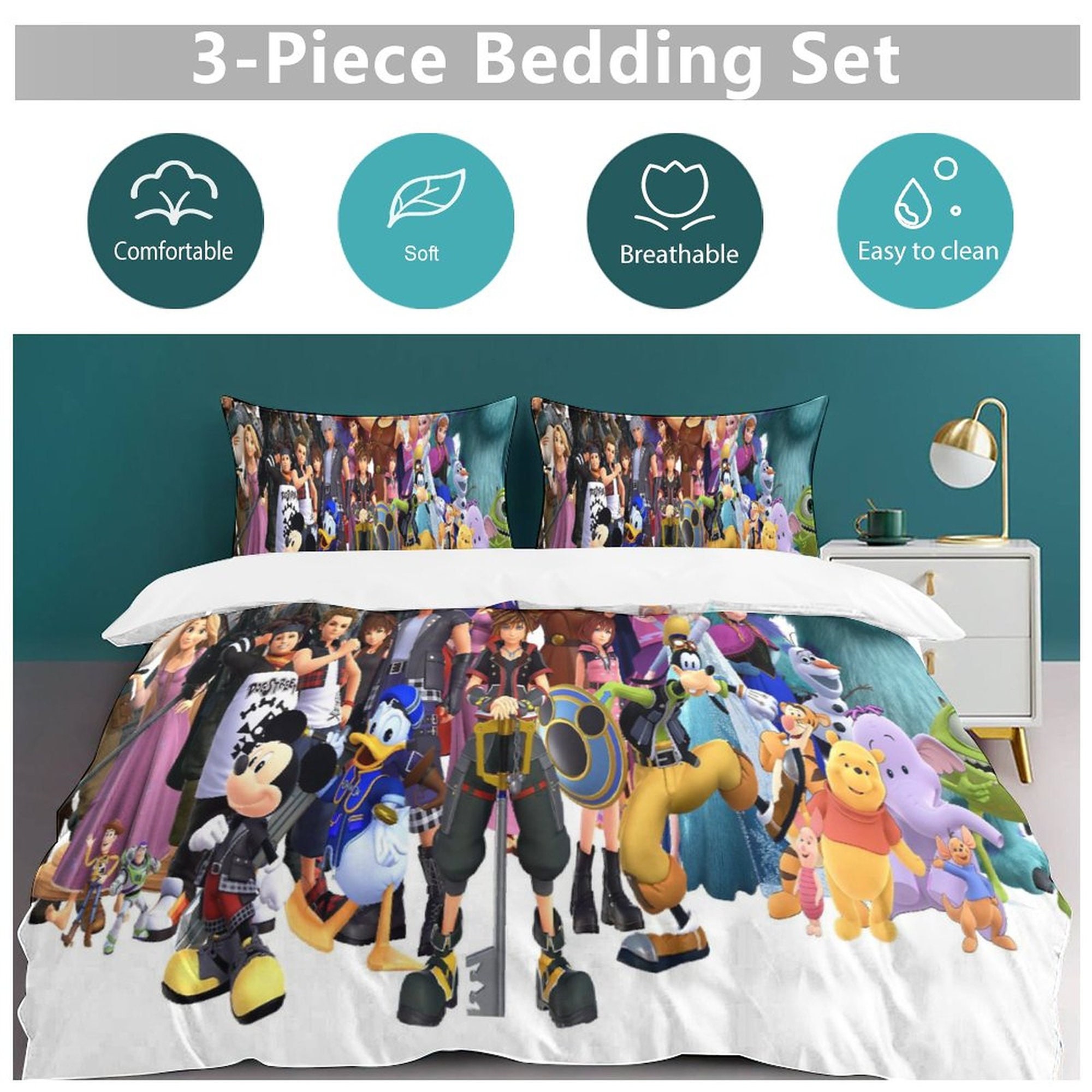 Disney Kingdom Hearts III Bedding Three Piece Bedding Sets