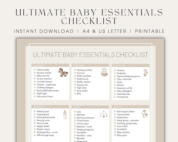 Baby Essentials Checklist Newborn Essentials Nursery Checklist Registry Checklist Pregnancy Checklist Mum To Be Gift Parents To Be