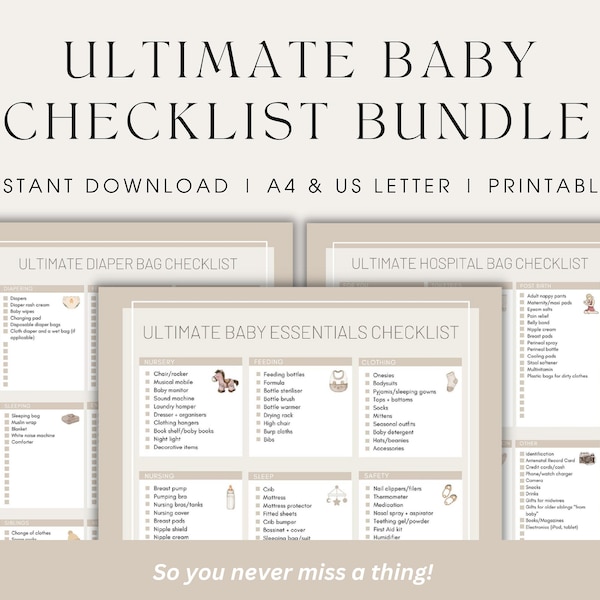 Baby Essentials Checklist Bundle Baby Planning Newborn Essentials Planning for Baby Preparation Pregnancy Checklists Mum To Be Gift Planner