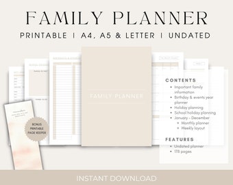Family Planner Printable Planner for Moms Printable Planner Yearly Undated Calendar Printable Busy Mom Planner Household Planner