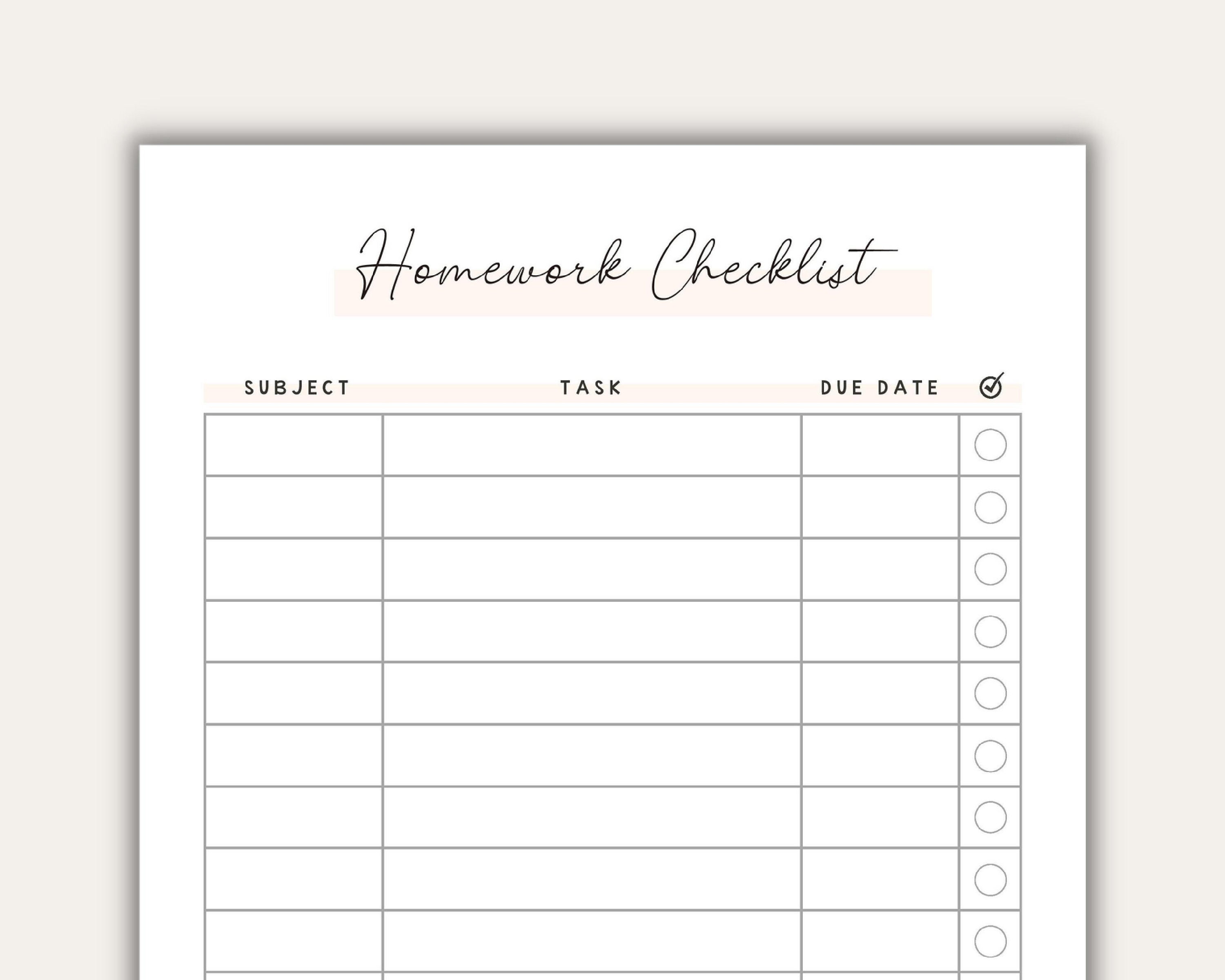 Homework Checklist Printable Student Planner for Students Planner ...