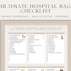Hospital Bag Checklist Printable Birth Packing List Hospital Essentials New Baby Checklist Pregnancy Checklist Preparing for Baby Mum To Be