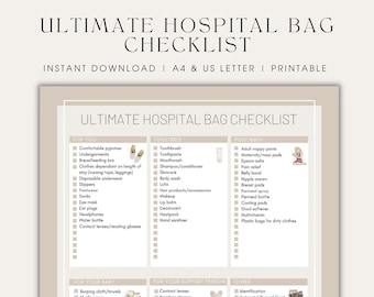 Hospital Bag Checklist Printable Birth Packing List Hospital Essentials New Baby Checklist Pregnancy Checklist Preparing for Baby Mum To Be