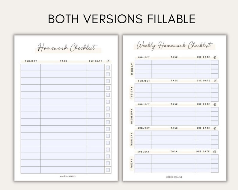 Homework Checklist Printable Student Planner for Students Planner Digital Homework Planner