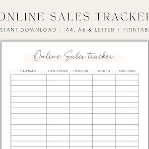 Online Sales Tracker Sales Log Printable Sales Tracking Sheet Online Reseller Tracker for ...