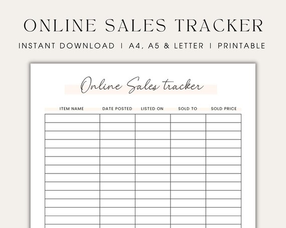 Online Sales Tracker Sales Log Printable Sales Tracking Sheet Online Reseller Tracker for Selling Items Facebook Resell Template