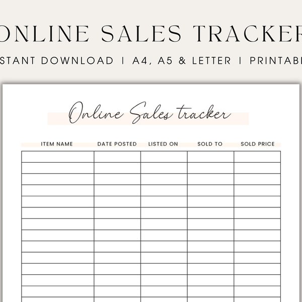 Online Sales Tracker Sales Log Printable Sales Tracking Sheet Online Reseller Tracker for Selling Items Facebook Resell Template