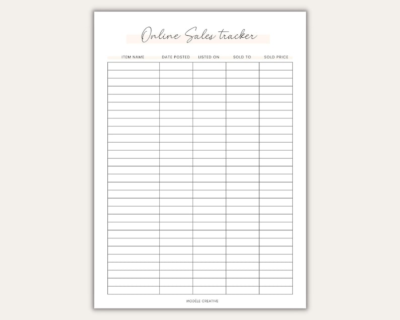 Online Sales Tracker Sales Log Printable Sales Tracking Sheet Online Reseller Tracker for ...