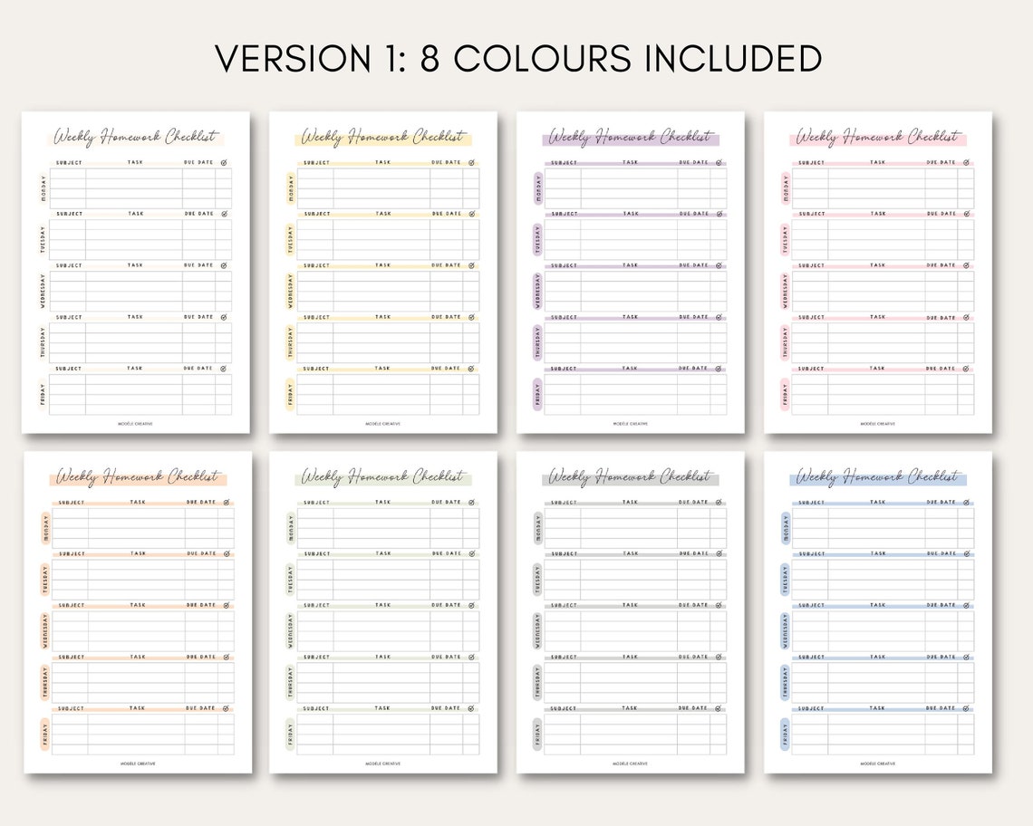 Homework Checklist Printable Student Planner for Students Planner Digital Homework Planner