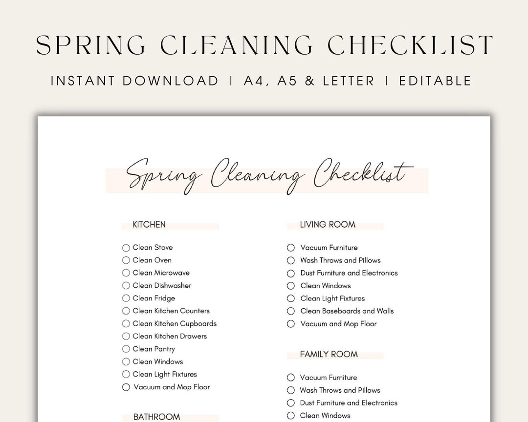 Minimalist Spring Cleaning Checklist Cleaning Schedule Printable