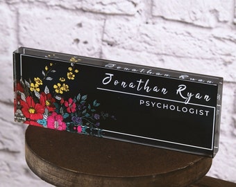 Personalized Name Plate for Desk Custom Office Decor Nameplate Sign Office Desk Name Plate Teacher Gift FLOWERS