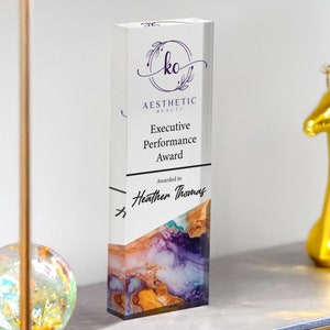 Personalized Award Plaque, Company Memorial Plaque, Personalized Corporate Trophy Award, Custom Engraved Crystal Award, Clear Glass Trophy