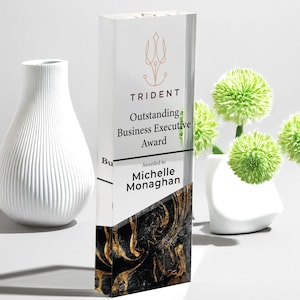 Personalized Trophy, Company Memorial Plaque, Personalized Corporate Trophy Award, Custom Engraved Crystal Award, Clear Glass Trophy