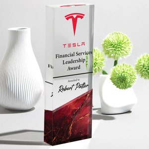 Personalized Corporate Trophy Award, Company Memorial Plaque, Custom Engraved Crystal Award, Clear Glass Trophy