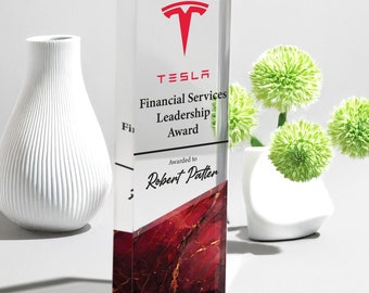 Gepersonaliseerde Corporate Trophy Award, bedrijfsgedenkplaat, Custom Engraved Crystal Award, helderglazen trofee