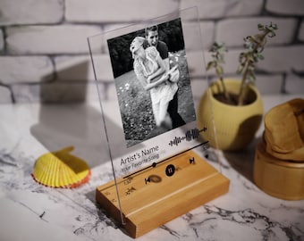 Custom Song Acrylic Glass Print with Wooden Stand | Personalized Photo Anniversary Gift