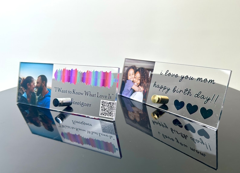 Custom Photo Soundwave Art - Blocco In Acrilico Con Onda Sonora Personalizzata - Regalo Di Coppia Con QR Code - 12x3x1.25 Pollici