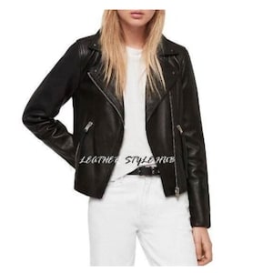Women&#39;s & Girls 100% Genuine High Quality Lambskin Leather Moto Biker Jacket Slim-fit,Long Sleeves, Beautiful Look