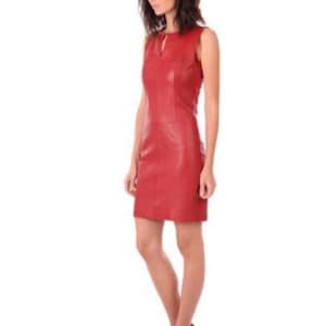 Women&#39;s & Girls 100% Genuine High Quality Soft Lambskin Leather New Designer Midi Length Formal Pattern Leather Dress Slim-fit