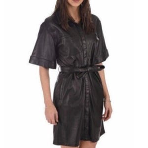 Women&#39;s & Girls 100% Genuine High Quality Soft Lambskin Leather New Designer Knee Length Leather Dress Regular Fit