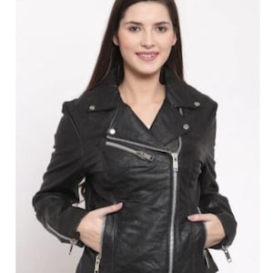 Women&#39;s & Girls 100% Genuine High Quality Lambskin Leather Moto Biker Jacket Slim-fit,Long Sleeves, Beautiful Look
