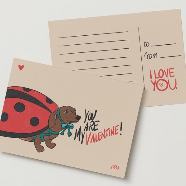 Valentinstag-Postkarte vorne und hinten – St. Valentin/You are my Valentin/Karte/Brief/Liebe/romantisch/Geschenk/Postkarte/Dackel/lustig