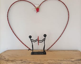 Coppia Innamorati, sculture stilizzate in ferro battuto, artigianato artistico, fatto in Italia