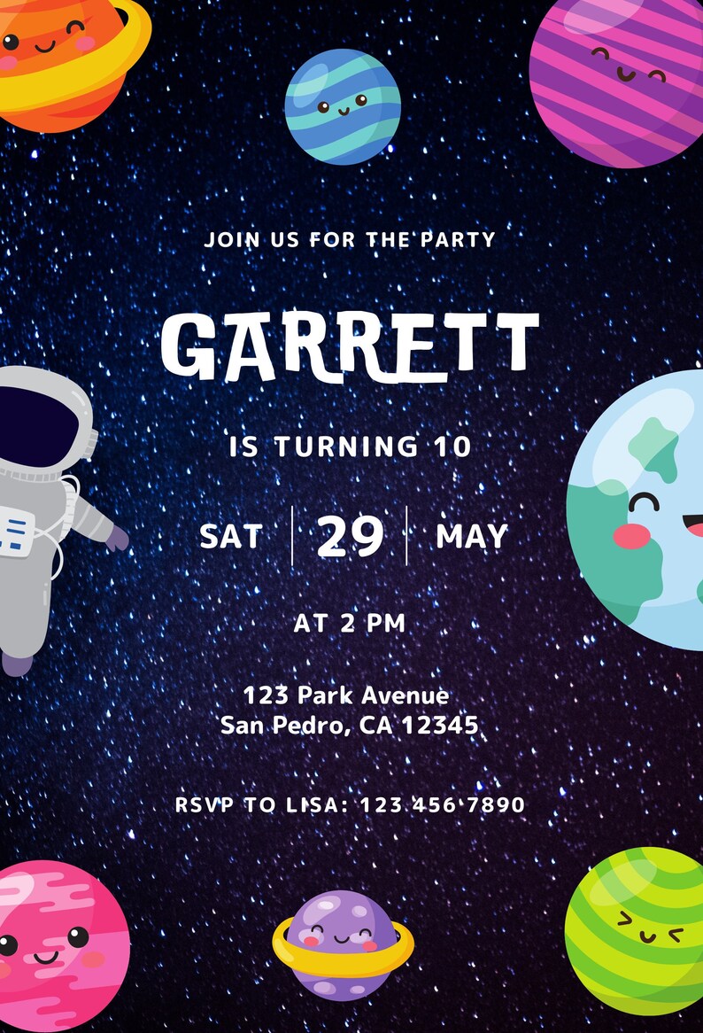 SPACE BIRTHDAY INVITATION Digital Download. Party Invitation Etsy