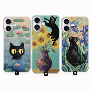 Van Gogh Phone Case Cat Meme Parody Cover for iPhone 16 Pro Max, 15 Plus, 14, Samsung S25, Pixel 9 & More