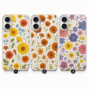 Pressed Flower Phone Case Transparent Cover for iPhone 16 Pro Max, 15 Plus, 14, 13, 12, 11, XS & Samsung S25, S24, A56, A55, Pixel 9, 8