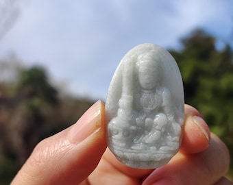 Collana con ciondolo Buddha in giada naturale fine, amuleto portafortuna intagliato a mano, ciondolo portafortuna Maitreya in cristallo intagliato, ciondolo Buddha Mala 17