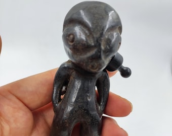 Meteorite Iron alien statue, Tibet Hongshan Culture,Blessing Magnet Glaze Charms,Ancient Human Skeleton Skull Jade Good Luck Feng Shui decor