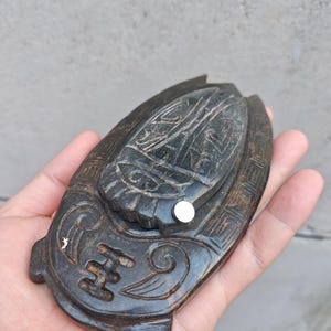 ヴィンテージ隕石岩トーン彫刻アジアインクパッドボックスインクスラブ蝉レリーフ風水パターン蓋書道アクセサリーカートリッジ風水