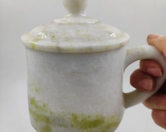 Get 1 Unique Natural  jade tea cup, Hand Carved Crystal Mugs Juice Jade Crafts Jadeite coffee cup Crystal Water Energy Quartz CM001