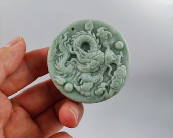 Light Green Jade Dragon Pendants, Grade A Jadeite, Dragon Amulet Pendant for Men, China Dragon Loong Necklace, Dragon Charm Amulet Talisman