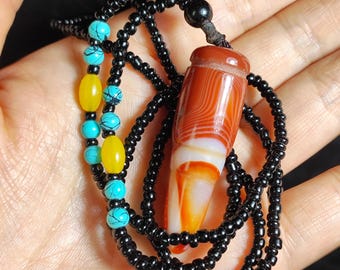 Collana con ciondolo Tianzhu in agata vintage, catena spirituale di ALTA QUALITÀ in argento e oro, catena a maglie buddista per allontanare gli spiriti maligni Zen 66