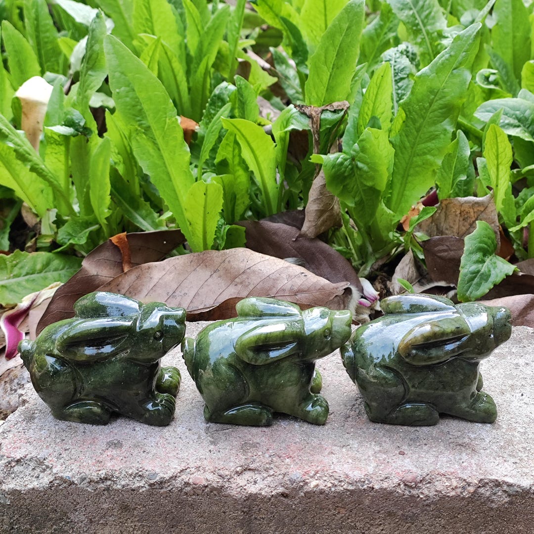 Get 1 Piece Funny Jade Crystal Healing Light Green Jade Rabbit Statue ...