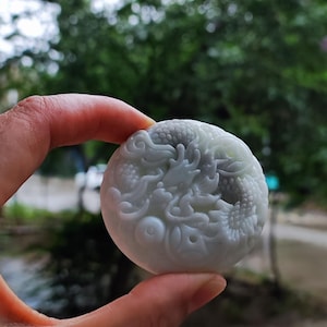 Hand-Carved Dragon Natural White Jade Carved Pendant Necklace for Men Women, Animal Stone Amulet Jewelry Accessories Bring Peace Good Luck