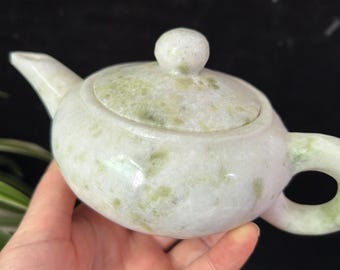 Jade Jadeite Tea Set  Tea Pot 6 cups in case, Natural jade healing health crystal Quartz pot decoration healing chinese tea ceremony tea set