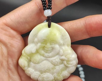 Collana con ciondolo Buddha in giada naturale, ciondolo intagliato a mano, amuleto portafortuna, ciondolo Maitreya intagliato in cristallo, ciondoli portafortuna Buddha mala