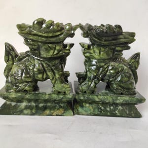 Pair Natural Jade Feng Shui Pi Yao/Pi Xiu statue for Wealth Good Luck Figurine, Collectible Qilin qi lin, Stone brave troops  Beast Wealth 4