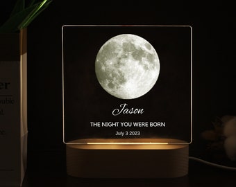 Personalized Moon Phase Acrylic Lamp, Custom Yor Born Day Moon Phase Light, Birthday Gift, Customized Friend Gifts, Night Sky By Date