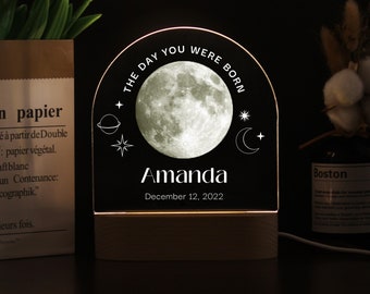Personalised baby gift or Nursery Decor Lamp,Custom Moon Name Night Light, 1st birthday gift,Baby boy gift , The Day You Were Born