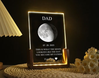 Personalisiertes Vatertagsgeschenk, Geschenk für Papa, individuelle Mondphasen-Kristalllampe, Geschenkidee für Papa, Geburtstagsgeschenk, Geschenke für Neugeborene, bester Papa aller Zeiten